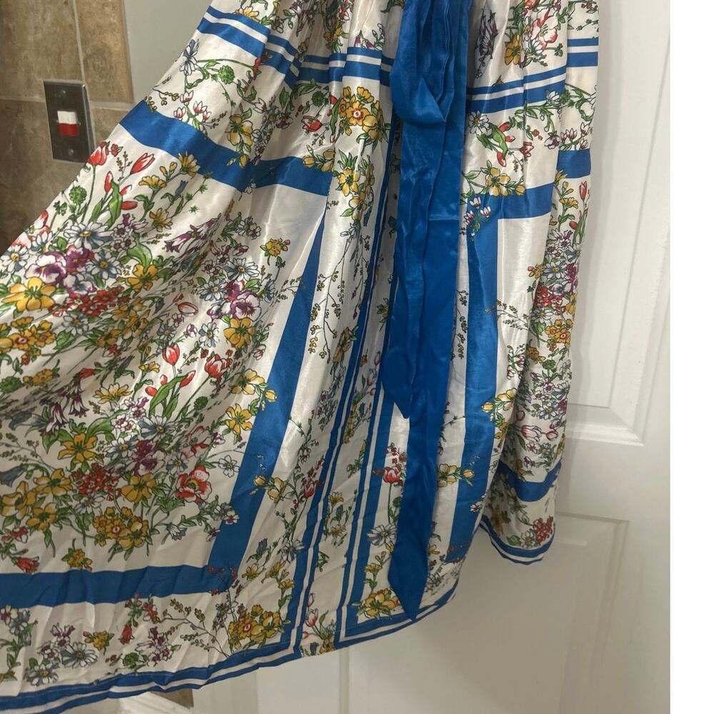 ModCloth Sunlit Reverie Floral Satin Scarf Print Dress Blue Cream 3X NWT Garden - Picture 8 of 15